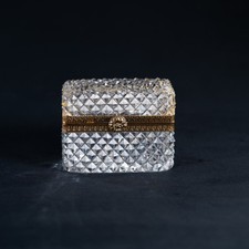 Antique French Crystal Box Diamond Cut Glass Bronze Ormolu Heavy Baccarat?