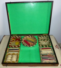 Ancienne Boite de jeux en bois marqueterie, pleine, box playing