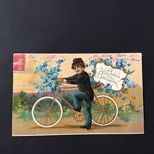 CPA Ancienne 1907 Ange Facteur Vélo Fleurs Antique Postcard PC