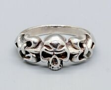 Fleur de Lys Bague Tête Mort 925 Argent Sterling Gothique Motard Métal Rose J -