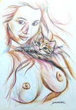 Femme nue seins nus Dessin