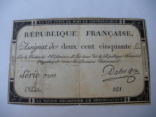 Rare assignat 250 ivres - l,