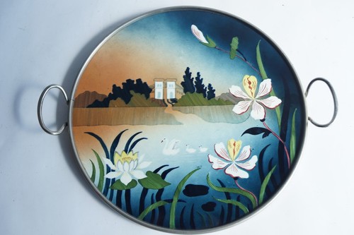 Plateau faïence fleurs art - faïence,