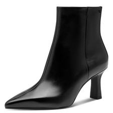 Bottines Femme Élégantes À Pointe En Cuir Noir Talon Moyen 7 CM TAMARIS