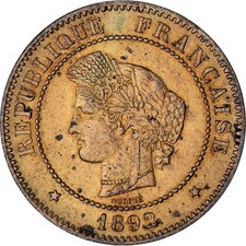 Monnaie, France, Cérès, 5 Centimes, 1892, Paris, SUP, Bronze, Gadoury:157a