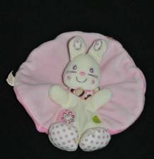 ?Doudou Plat Lapin GEMO NICOTOY VETIR Rose Rond Crème Echarpe Rayée Fille
