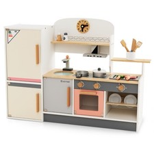 Cuisine Enfants en Bois avec 16 Accessoires & Horloge Réfrigérateur & Hotte Esp