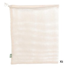 Lot de 2 Sacs Coton "Fruits Légumes" 38cm Blanc