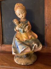Ancienne sculpture polychrome en plâtre,  " petite fille à la poupée ", XIXe,