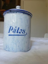 ancien pot émaillé bleu et blanc pour PATES