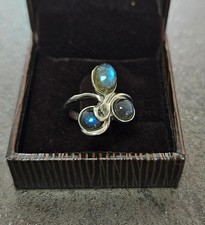 Bague en argent 925 trio pierre labradorite, taille 52 comme neuve , poinçons.