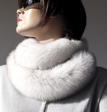 Fourrure Écharpe Renard Bleu 2in1 Boa Loop Étole Manteau Filets Cou Nature Blanc