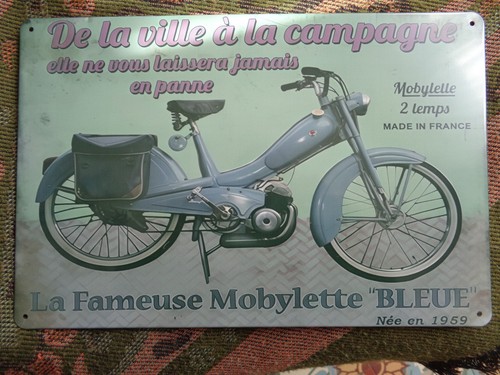 Tole metal mobylette bleue - metal,