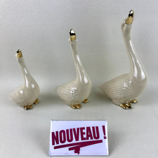 ➜3x figurines/statuettes d'oies oiseaux céramique blanche becs dorés décoration