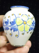 ANCIEN VASE MINIATURE CERAMIQUE POT A FLEURS ART ITALIEN signé CALTAGIRONE