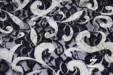 Lanvin. Merveilleux tulle dentelle souple bicolore fleuri marine et blanc.1M