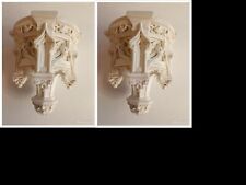 lot 2 Grandes Consoles appliques patiné murale Néogothique corbeau  (staff) art