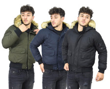 Veste Parka Hommes Blouson Fourrure Bordure Capuche Hiver Rembourré Chaud Pull