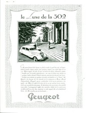 Publicité ancienne voiture automobile Peugeot 302 - 1937 issue de magazine 