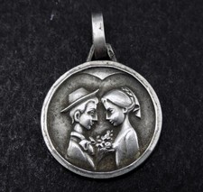 pendentif vintage Médaille pendentif 'les amoureux' en Argent massif