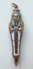Porte-mine rétractable ARGENT + émail pendentif ancien vers 1920  Pharaon momie 