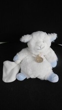 DOUDOU ET COMPAGNIE peluche mouton blanc bleu + mouchoir 16cm