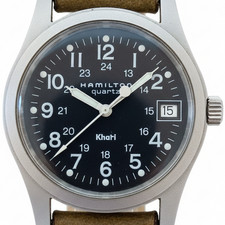 [Exc+5] Montre Homme Hamilton Khaki 9797 33mm Cadran Noir Date Quartz...