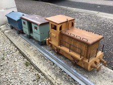 Jouet Ancien grand Train en bois Locomotive Art Populaire Wagon Transport 1930