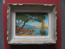 ++"539.22"   PEINTURE SUR CARTON "LA COTE D AZUR" SIGNEE AYO POUR ROBERT AILLAUD