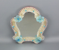 Joli miroir murale Italien, décor floral, cristal de Murano, parfait état, 50's.