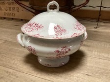 Soupière ancienne St Amand fleurs de pommier rose