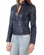 Blouson cuir femme bleu marine
