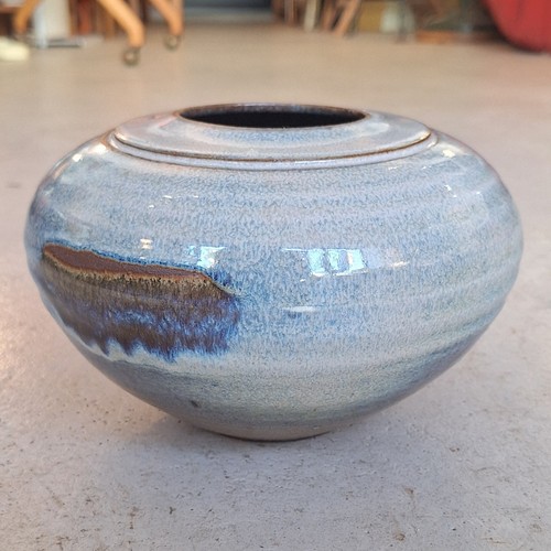 Vase grès émaillé bleu - , du