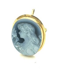 MAGNIFIQUE PENDENTIF BROCHE OR 18 CARATS - Camée bleu - 6,52 g