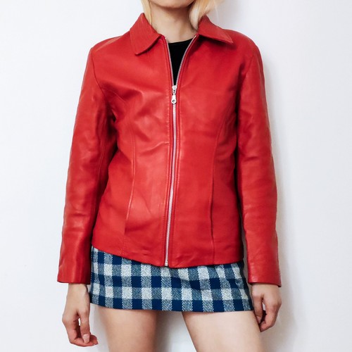 Veste femme rouge cuir