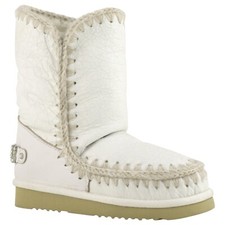 Bottines Femme Mou Eskimo 24 Rhinestones Logo Cuir Blanc