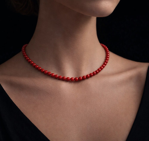 Collier corail rouge - , naturel