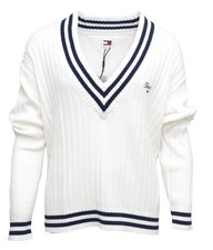 TOMMY JEANS pull col V blanc