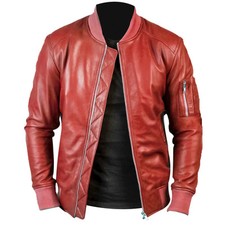 Blouson bomber marron en cuir