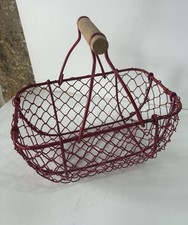Petit panier à Œufs Fil De Fer Rouge Poignée Bois Cuisine Déco Cueillette