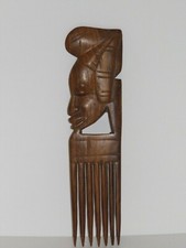ART-AFRICAIN ANCIEN PEIGNE BOIS SCULPTEE FEMME DE PROFIL COTE D'IVOIRE TBE