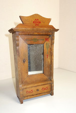 jouet meuble poupée armoire bois ancienne, dessins fleurs, glace miroir