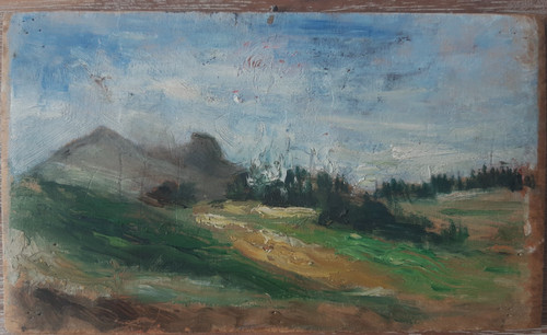 Miniature ancienne huile bois - huile,