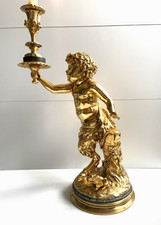 Atypique Sculpture Jeune Satyre Torchère Bronze Doré d'Après CLODION Statue Art