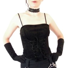 Bustier Lacé Cuir Daim, Haut Corset, Dos Zippé, Noir, Josephine Loka S 36 38