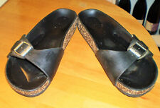 WILADY Sandales Mules nu-pieds en cuir couleur noir talon 2 cm taille 38