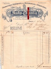 Document du 01/10/1912 AUTO-OMNIA Fournitures auto aéroplanes - Paris 75