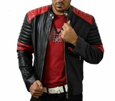 Blouson motard rouge et noir