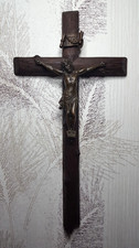 Grand crucifix croix en bois Jésus Christ en bronze ancienne