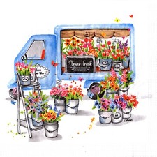 Serviettes en papier marchand/camion de fleurs. Paper napkins flowers truck